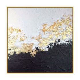 Top Selling Handmade Abstract Oil Painting Wall Art Modern Minimalist White and Black Gold Foil Canvas Home Decor For Living Room Bedroom No Fram (size: 120x120cm)