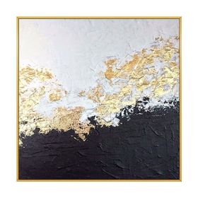 Top Selling Handmade Abstract Oil Painting Wall Art Modern Minimalist White and Black Gold Foil Canvas Home Decor For Living Room Bedroom No Fram (size: 60x60cm)