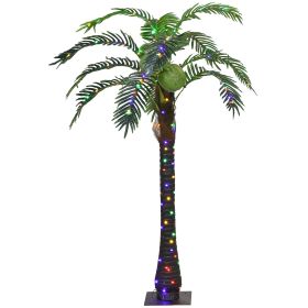 Outsunny 5' Artificial Lighted Palm Tree with 3 Coconuts, 200 LED Light, Color Changing Light Up Tropical Palm Tree with Remote for Indoor, Outdo (Color: as Pic)